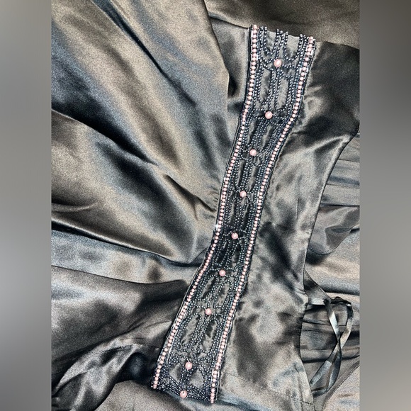 Betsey Johnson Vintage Y2K Black Beaded Flare Silk Flowy 90’s Dress - Picture 4 of 7